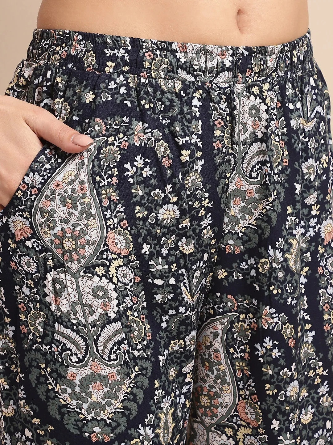 Blue Abstract Printed Viscose Rayon Night Suit for Women | S-XL | Claura