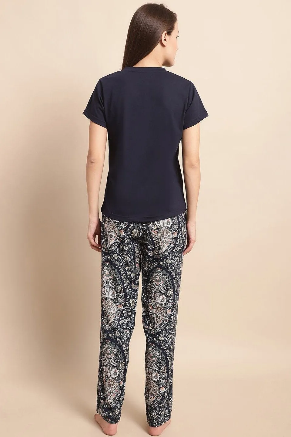 Blue Abstract Printed Viscose Rayon Night Suit for Women | S-XL | Claura