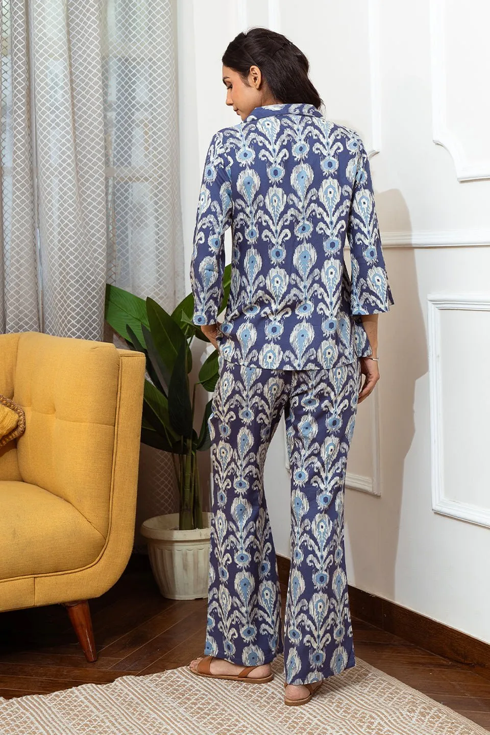 Blue Abstract Printed Viscose Rayon Night Suit for Women | S-XXL | Claura