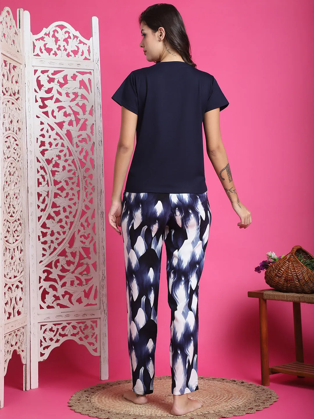 Blue Color Solid Printed Viscose Rayon For Night Suit for Women | S-XL | Claura