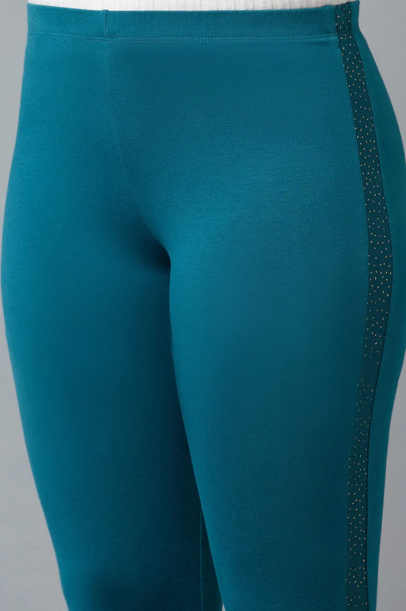 Blue Cotton Lycra Tights For Women