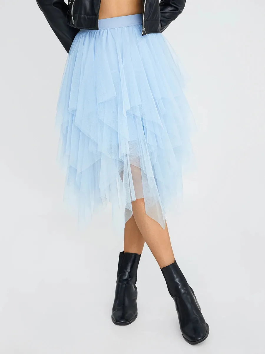 Blue Elegant Elastic Tulle Skirt