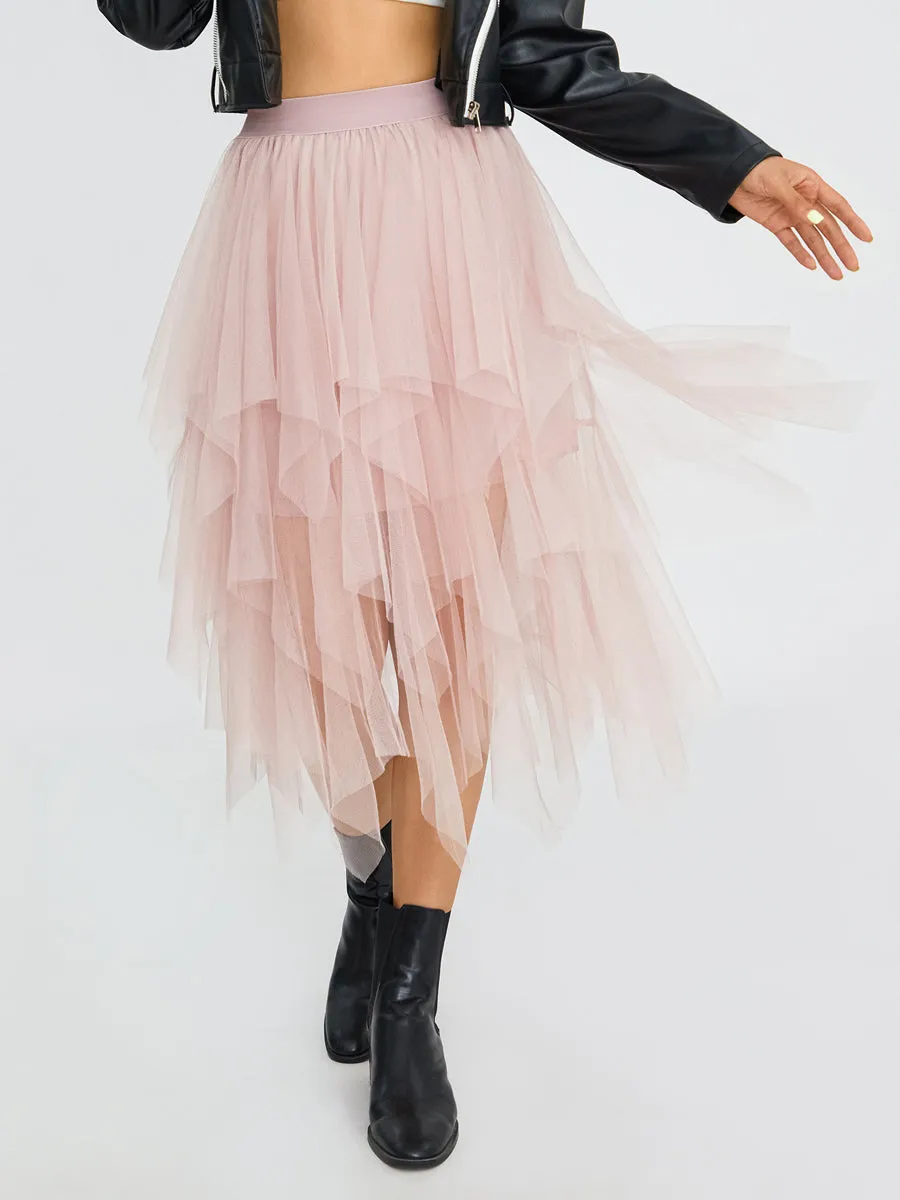Blue Elegant Elastic Tulle Skirt