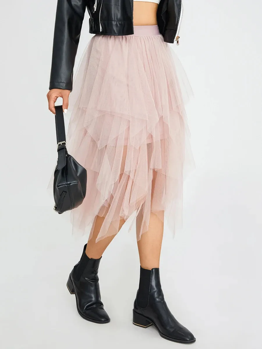 Blue Elegant Elastic Tulle Skirt