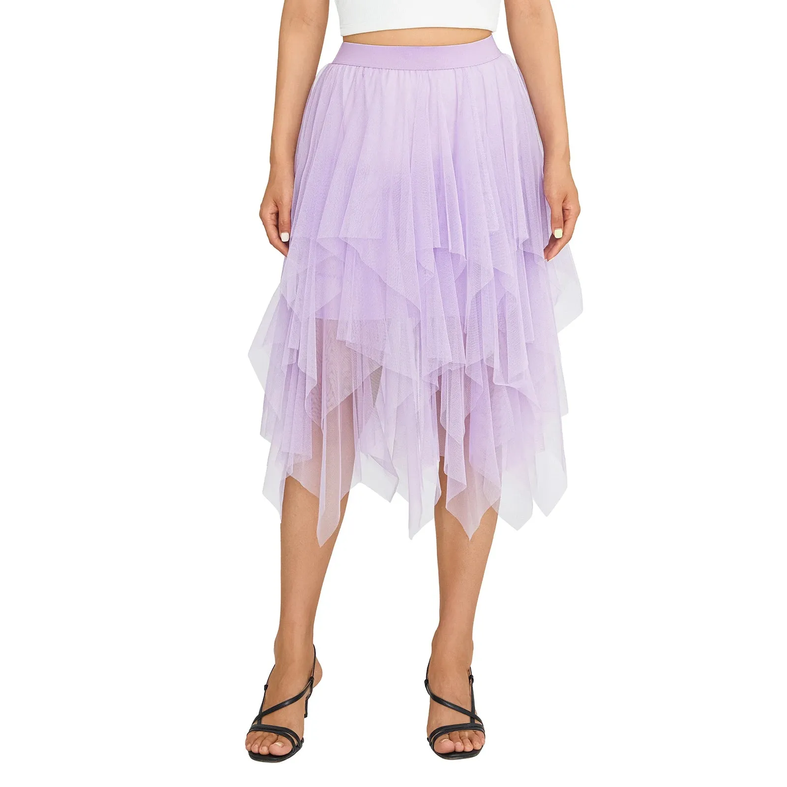 Blue Elegant Elastic Tulle Skirt