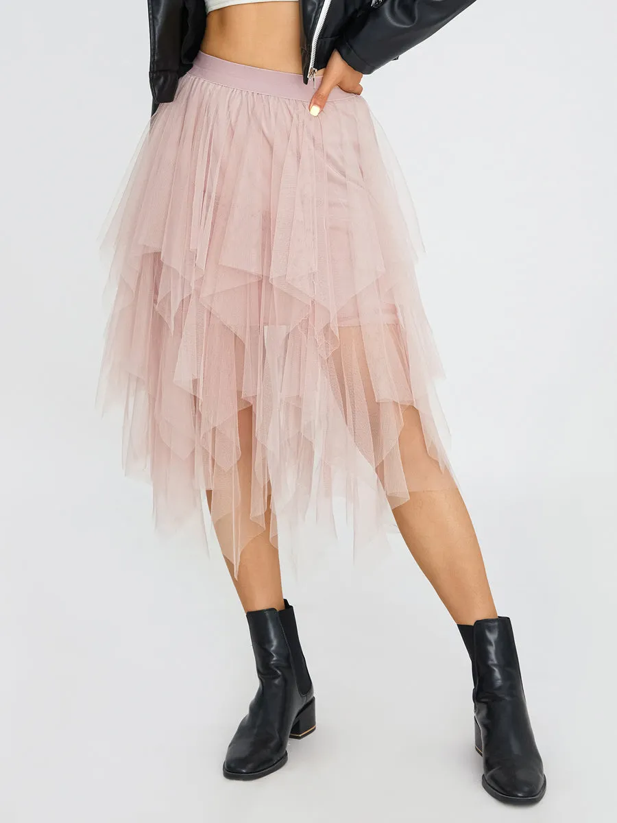 Blue Elegant Elastic Tulle Skirt