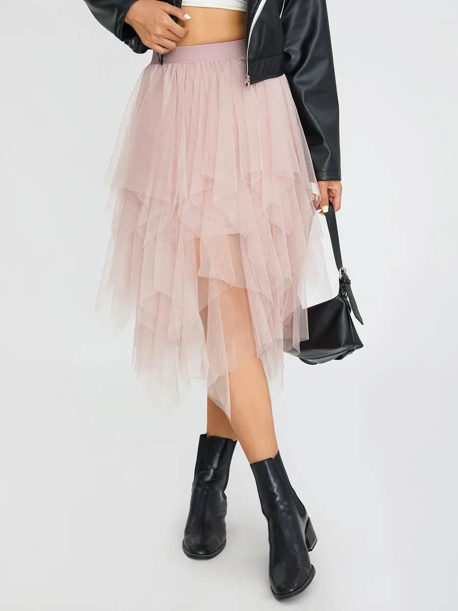 Blue Elegant Elastic Tulle Skirt