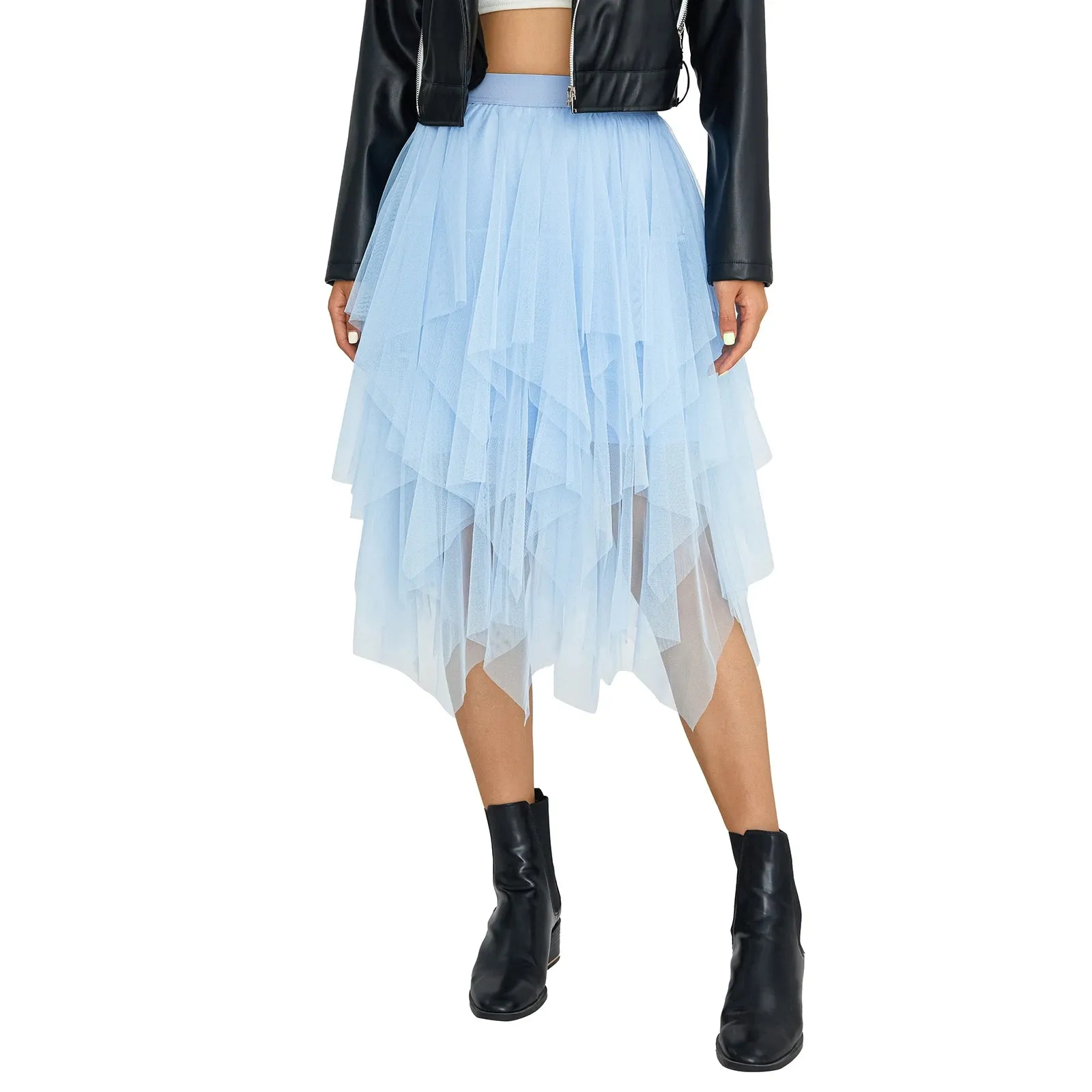 Blue Elegant Elastic Tulle Skirt