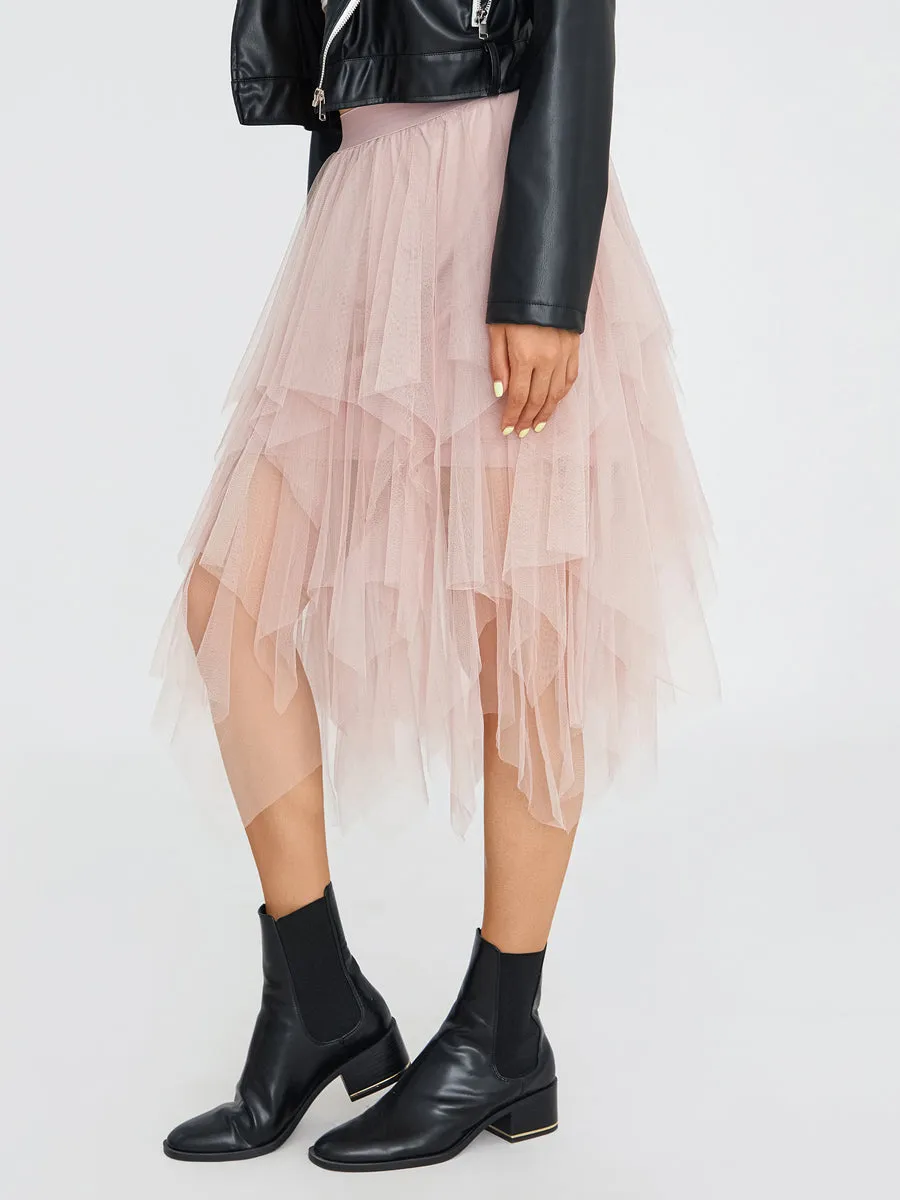 Blue Elegant Elastic Tulle Skirt