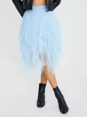Blue Elegant Elastic Tulle Skirt