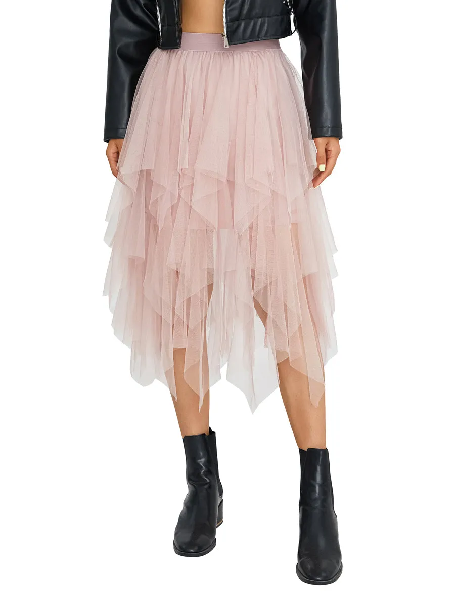 Blue Elegant Elastic Tulle Skirt