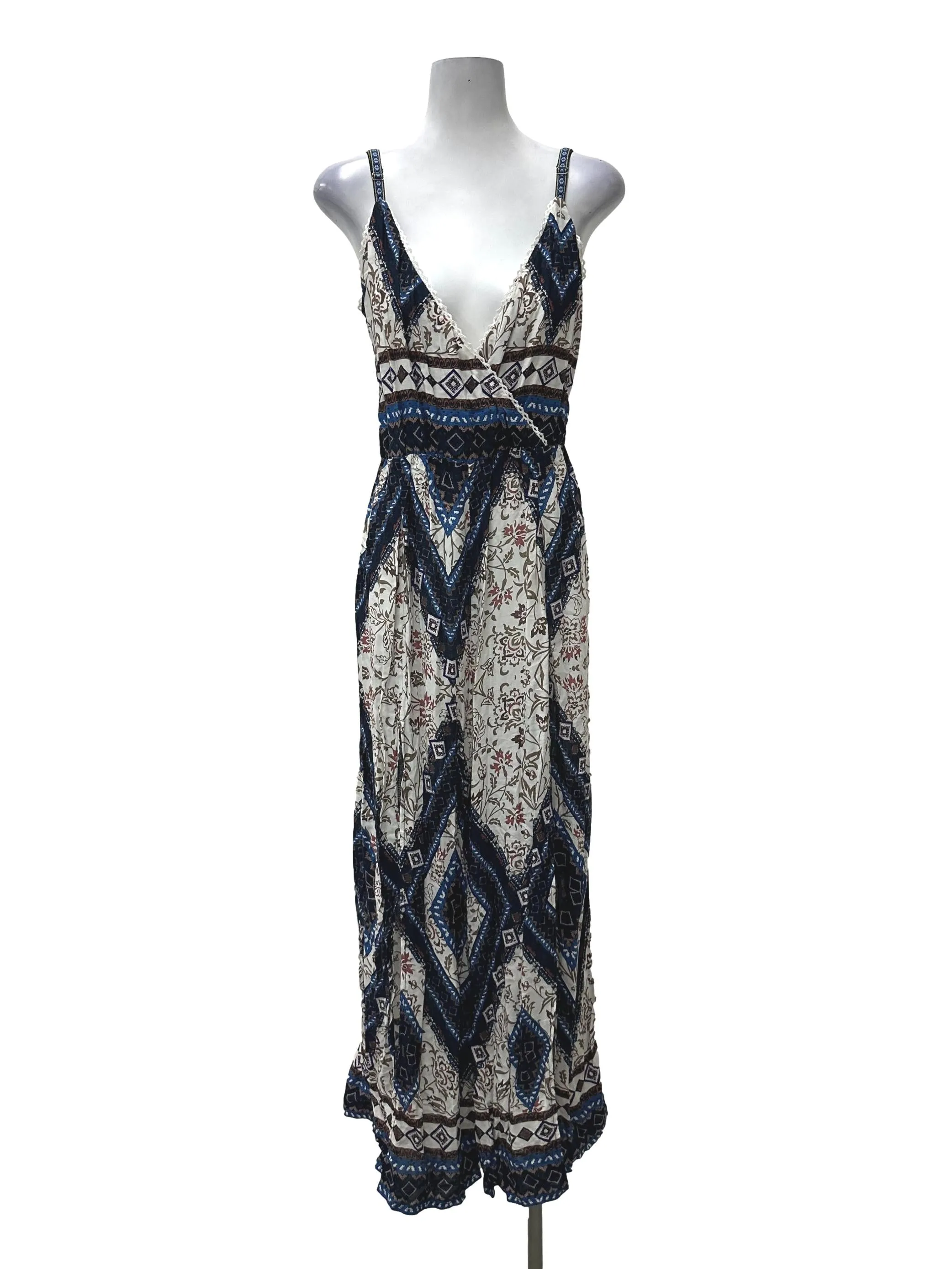 Blue V Pattern Jumpsuit