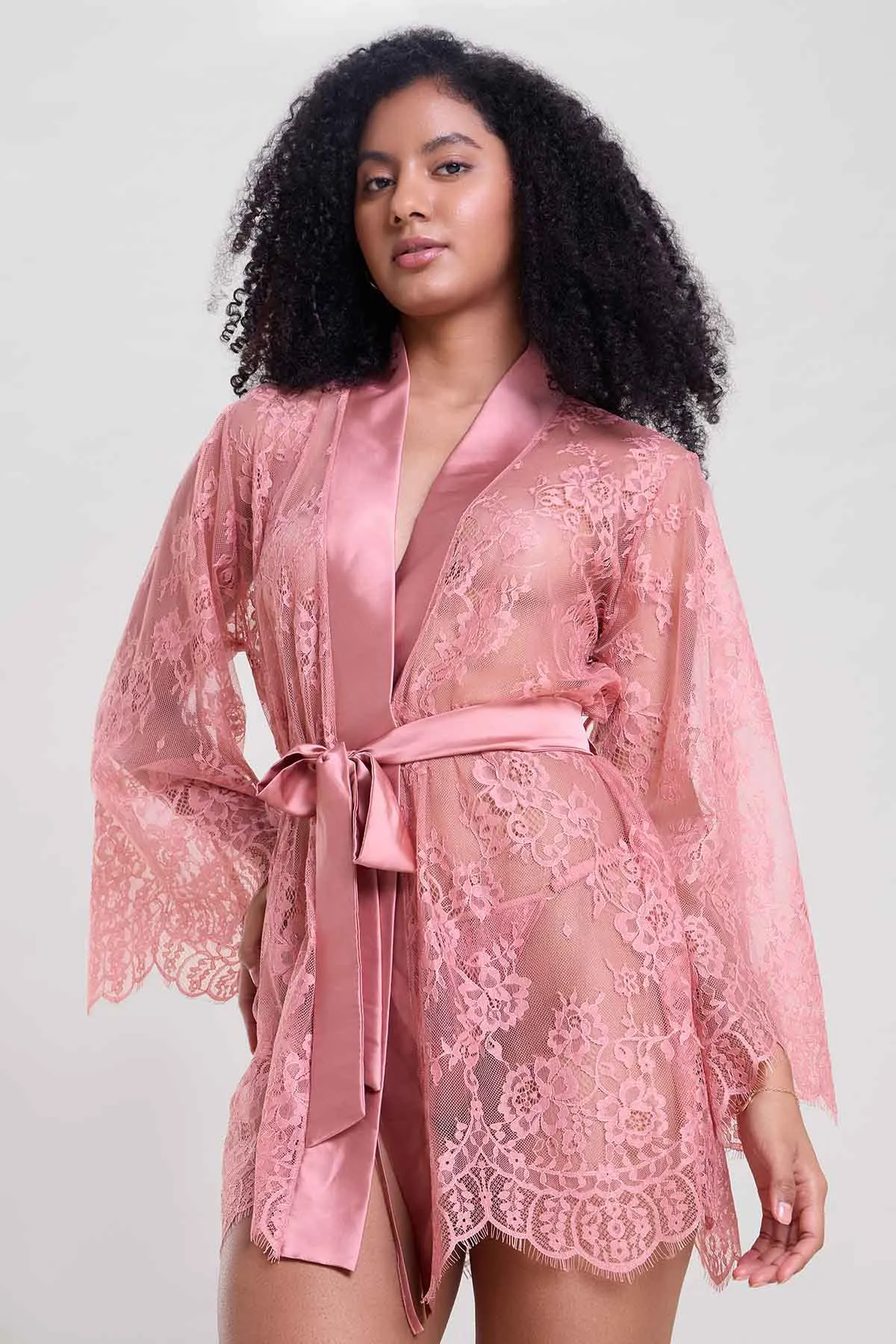 Blush Pink Chantilly Lace Robe