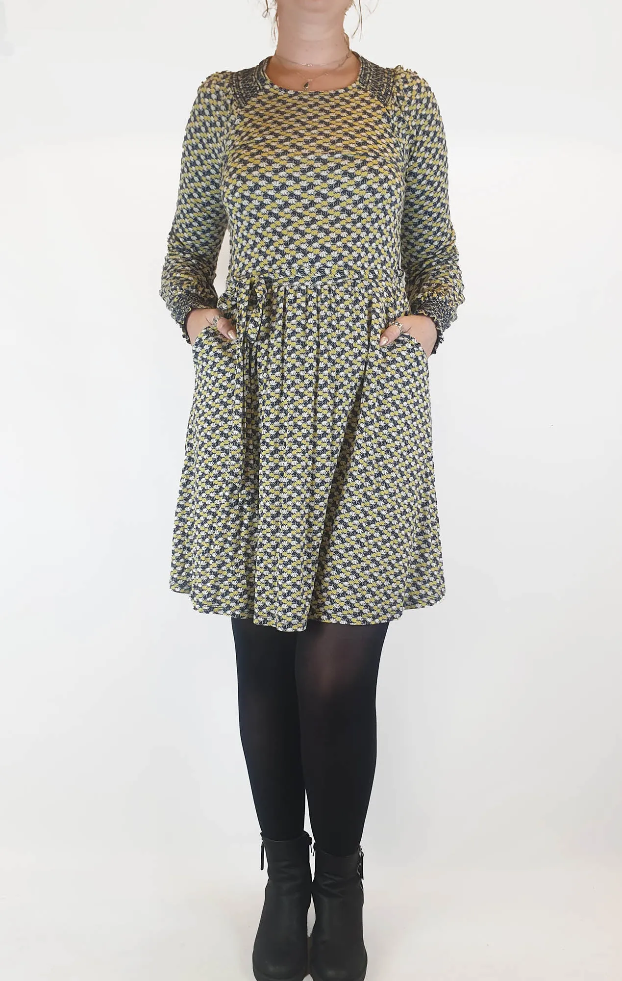 Boden green and navy print long sleeve dress size 12