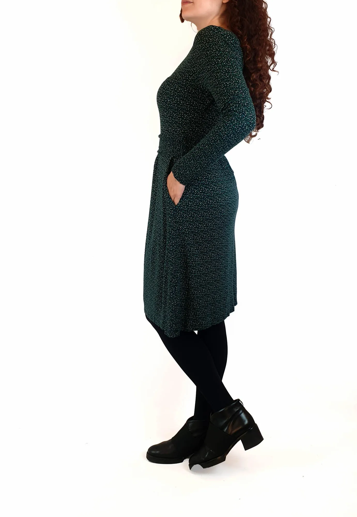 Boden green fleck style print long sleeve dress size UK 10