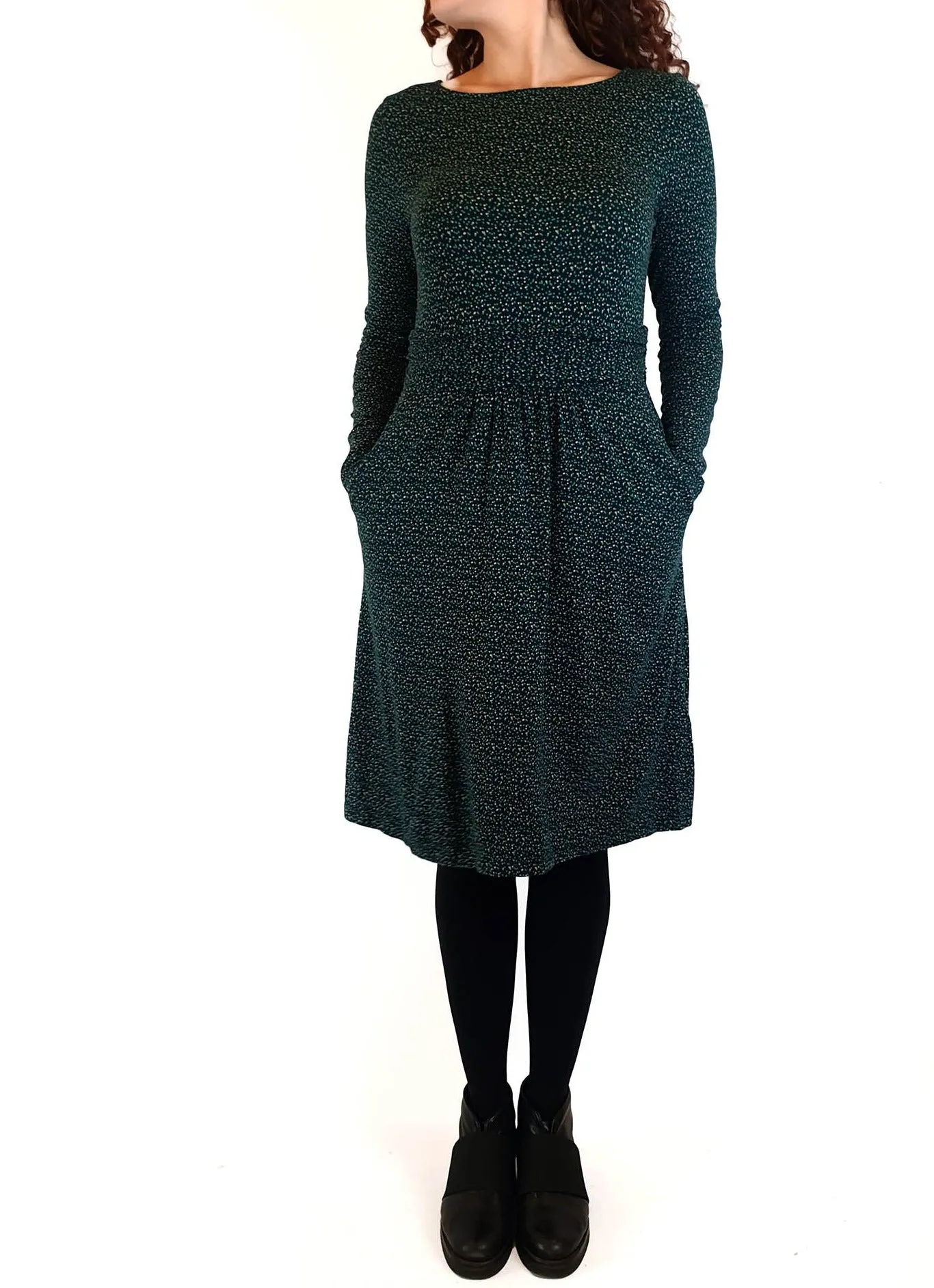 Boden green fleck style print long sleeve dress size UK 10