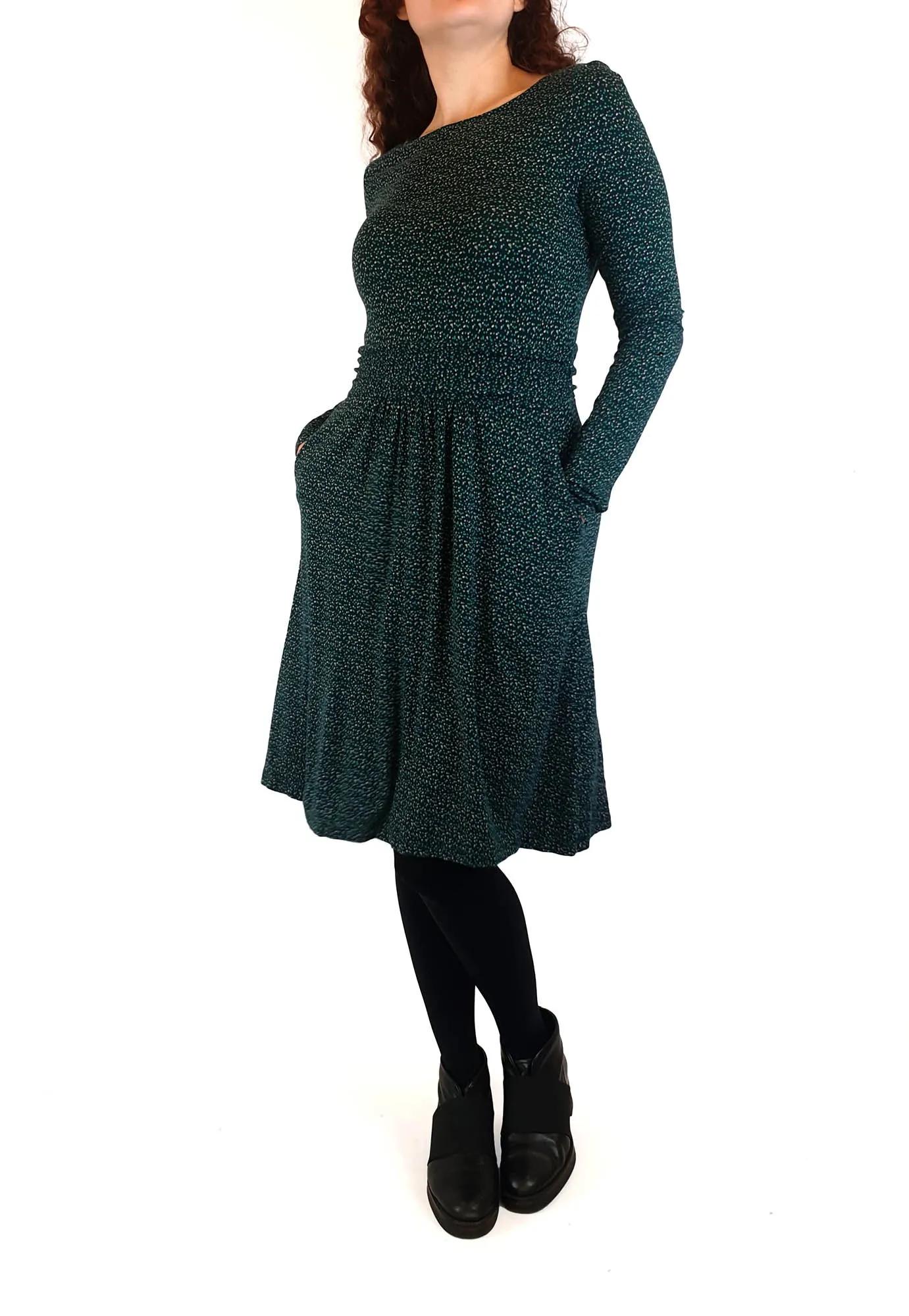 Boden green fleck style print long sleeve dress size UK 10