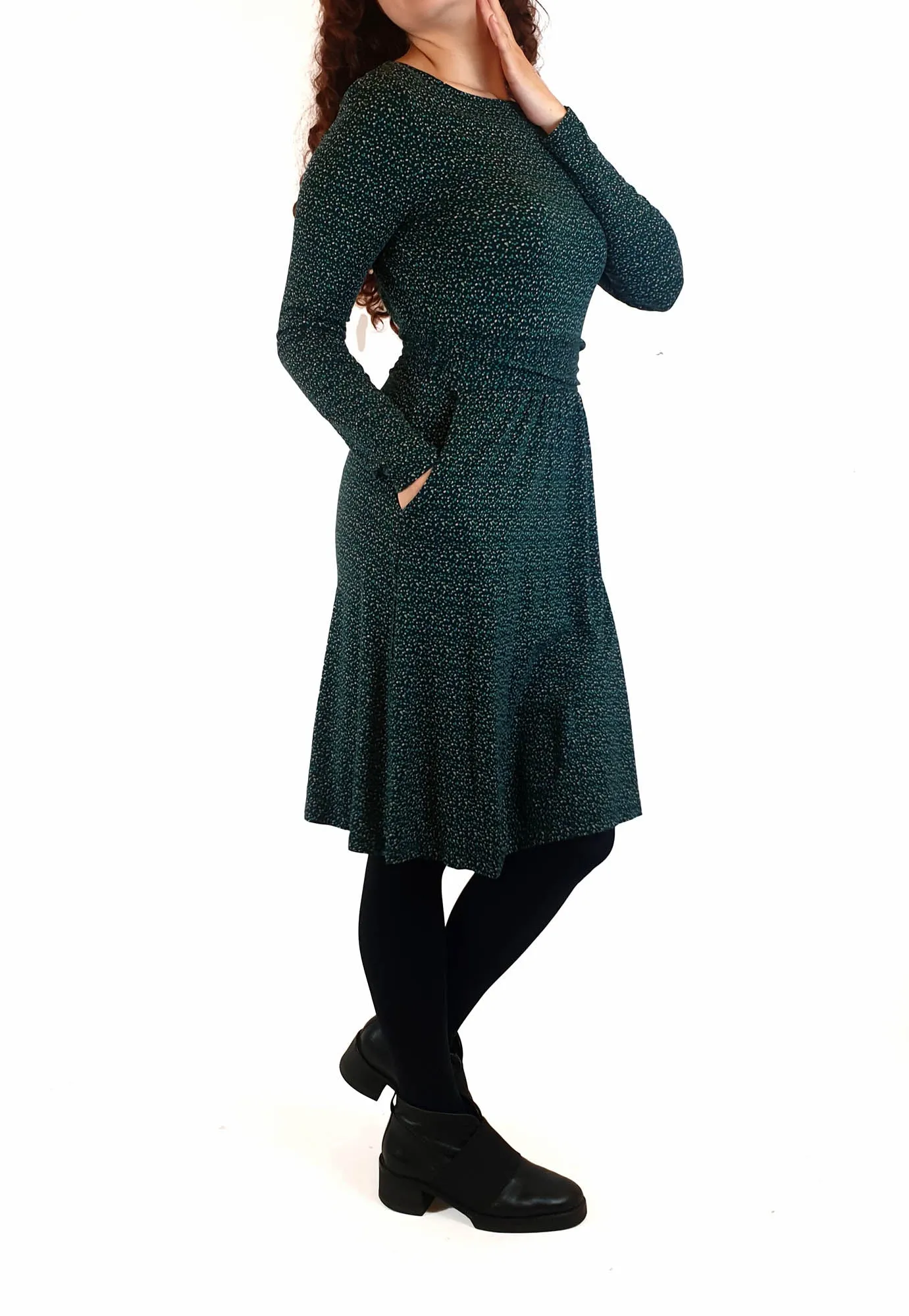 Boden green fleck style print long sleeve dress size UK 10