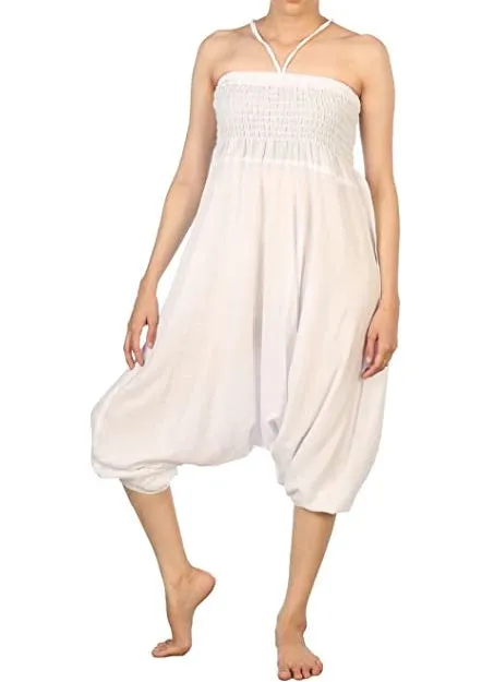 Bohotusk Plain White Low Crotch Harem Pants Jumpsuit S/M to L/XL