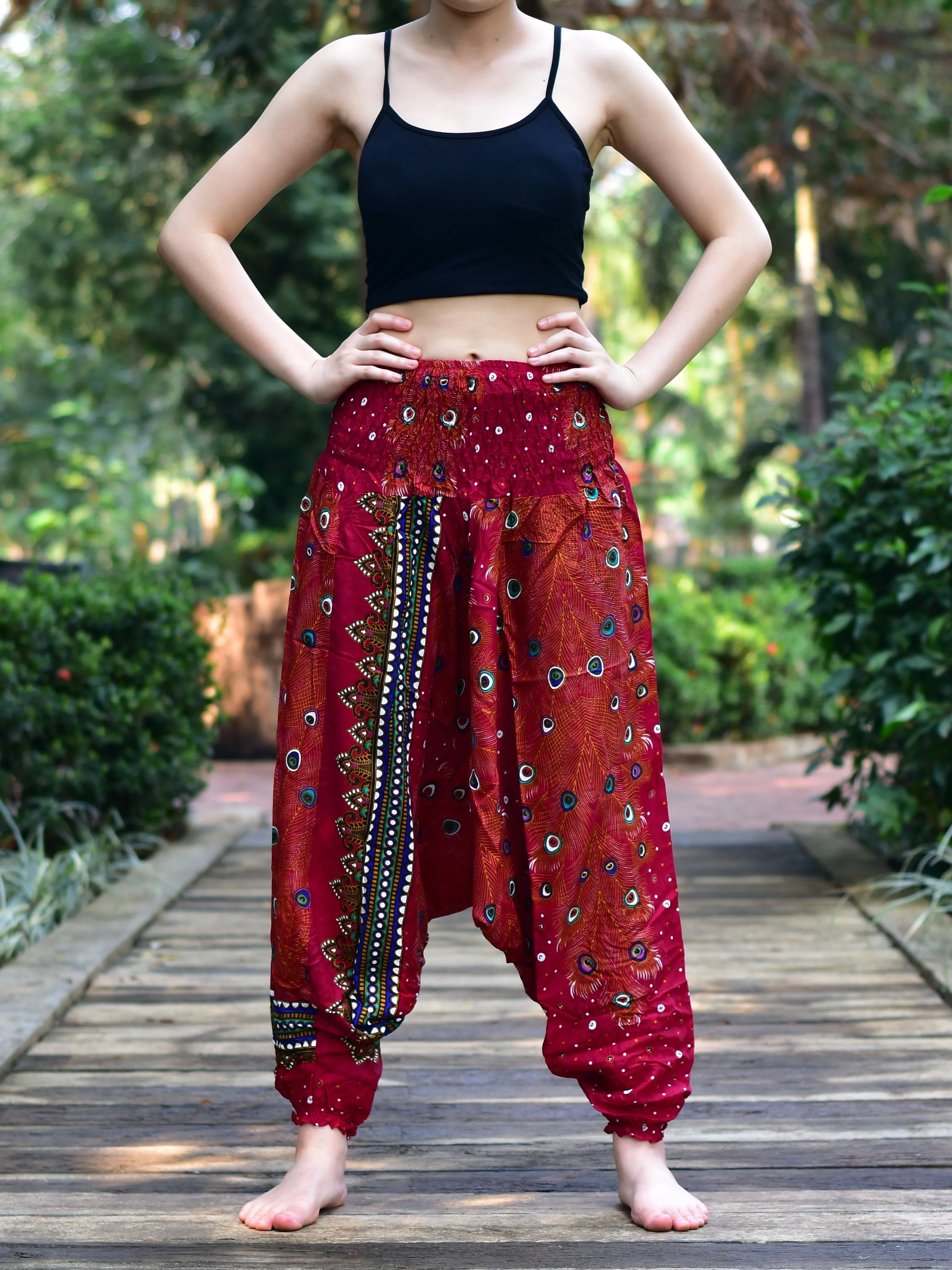 Bohotusk Red Peacock Print Jumpsuit S/M to LXL