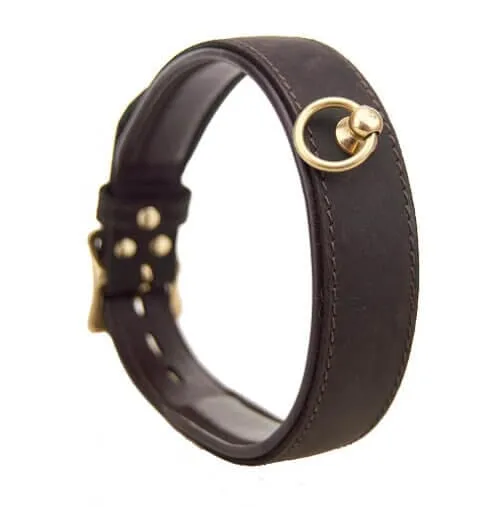 Bondage Collar with Lockable ‘O’ Ring in Nubuck Leather