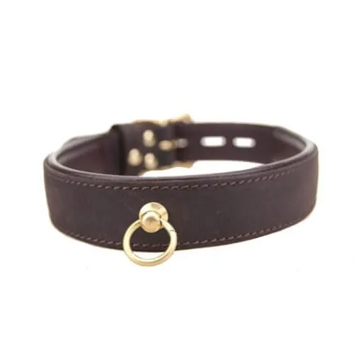 Bondage Collar with Lockable ‘O’ Ring in Nubuck Leather
