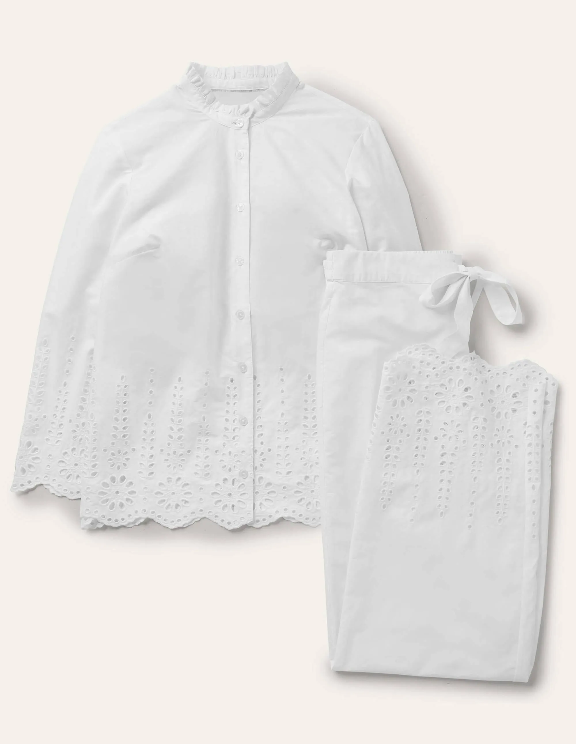 Broderie Pyjama Set-White