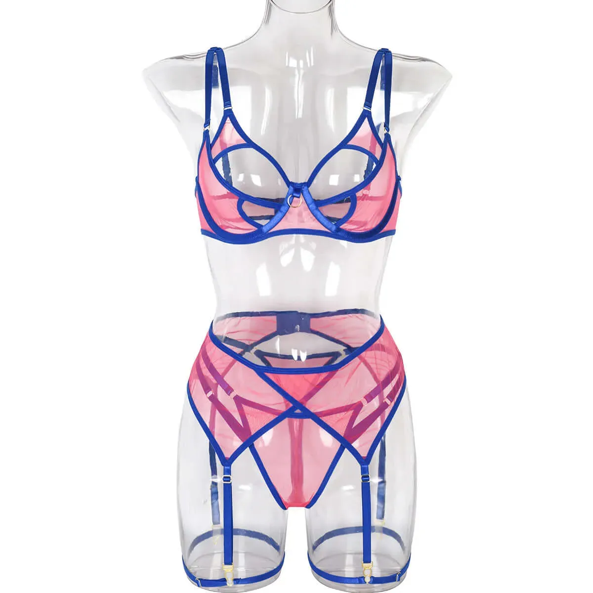 Butterfly Cut Out Color Contrast Three Piece Lingerie Set