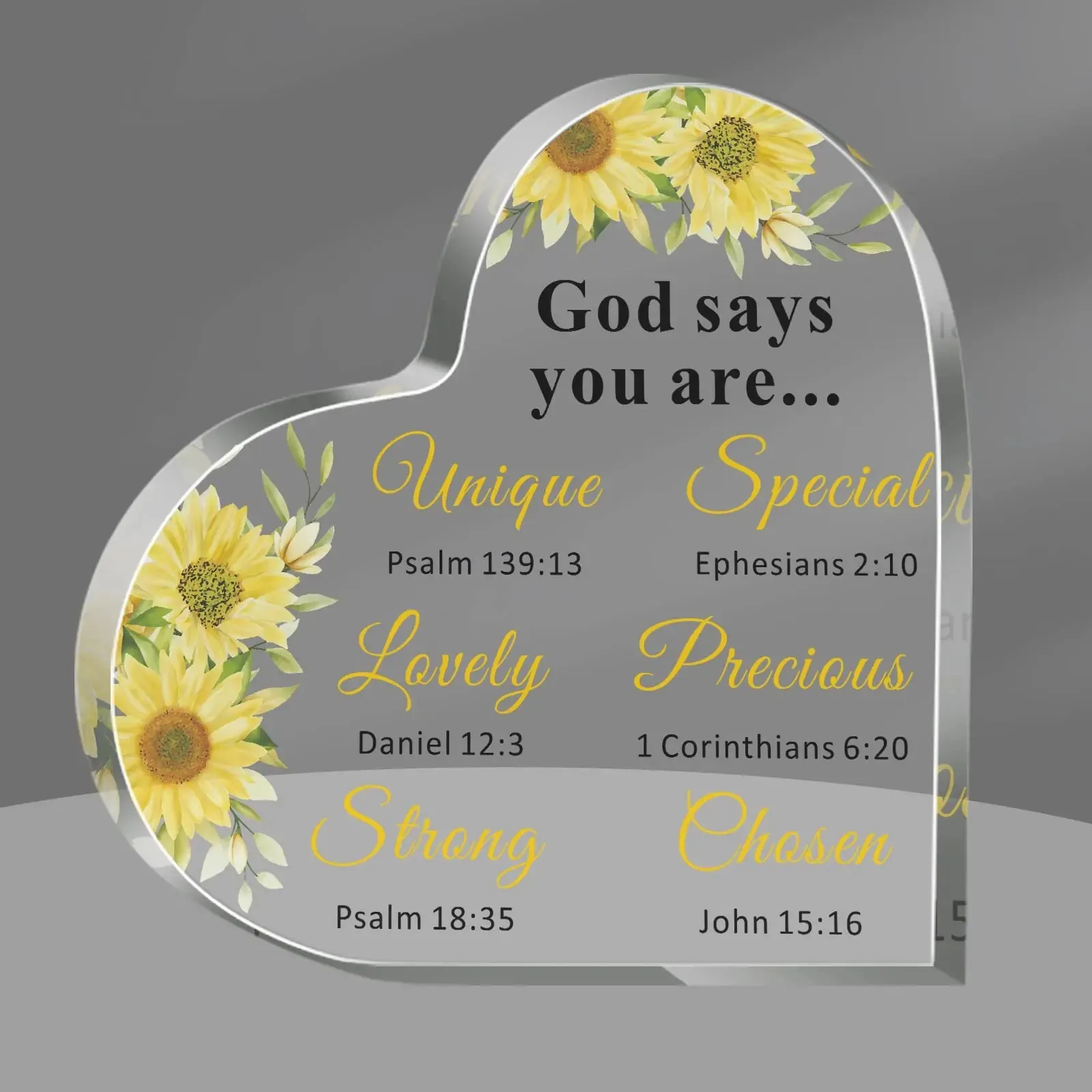 Butterfly Floral Print Acrylic Heart Plaque Bible Verse Inspirational Strong Courageous Present for Lady Women Bedroom Decor