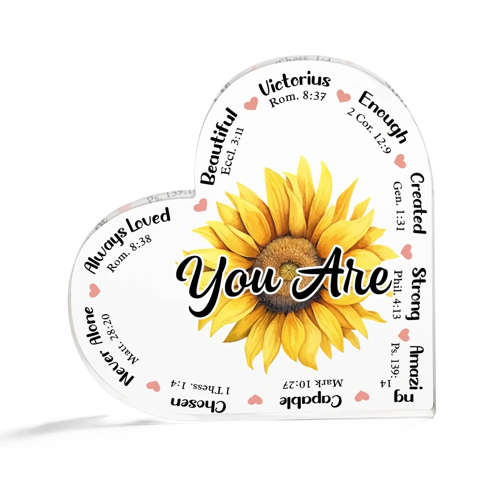 Butterfly Floral Print Acrylic Heart Plaque Bible Verse Inspirational Strong Courageous Present for Lady Women Bedroom Decor