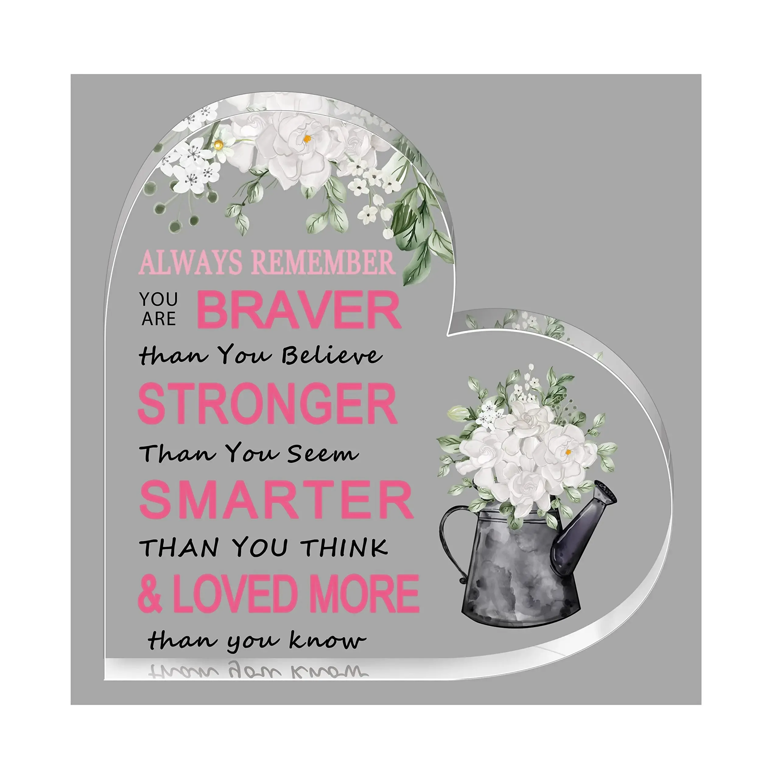 Butterfly Floral Print Acrylic Heart Plaque Bible Verse Inspirational Strong Courageous Present for Lady Women Bedroom Decor