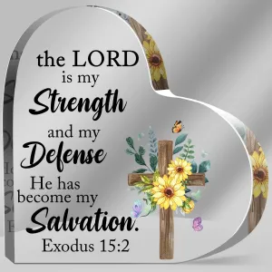 Butterfly Floral Print Acrylic Heart Plaque Bible Verse Inspirational Strong Courageous Present for Lady Women Bedroom Decor