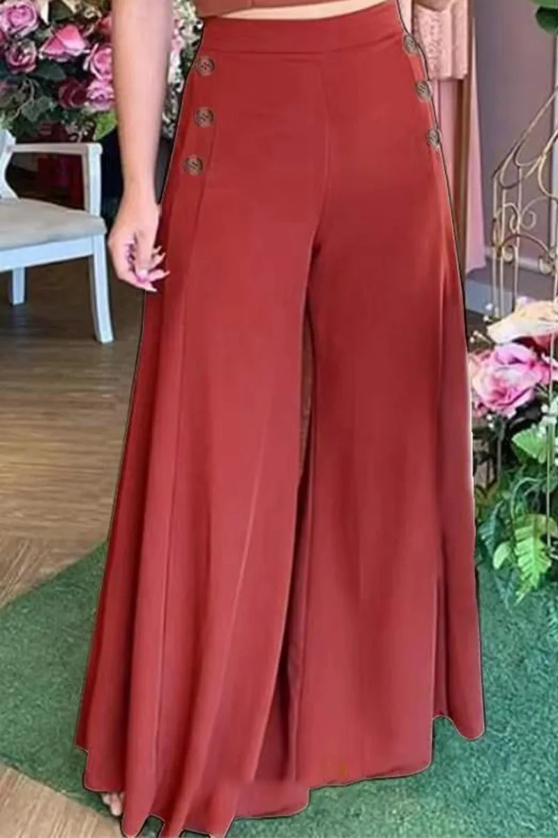 Casual Elegant Solid Buttons Loose Wide Leg Solid Color Bottoms