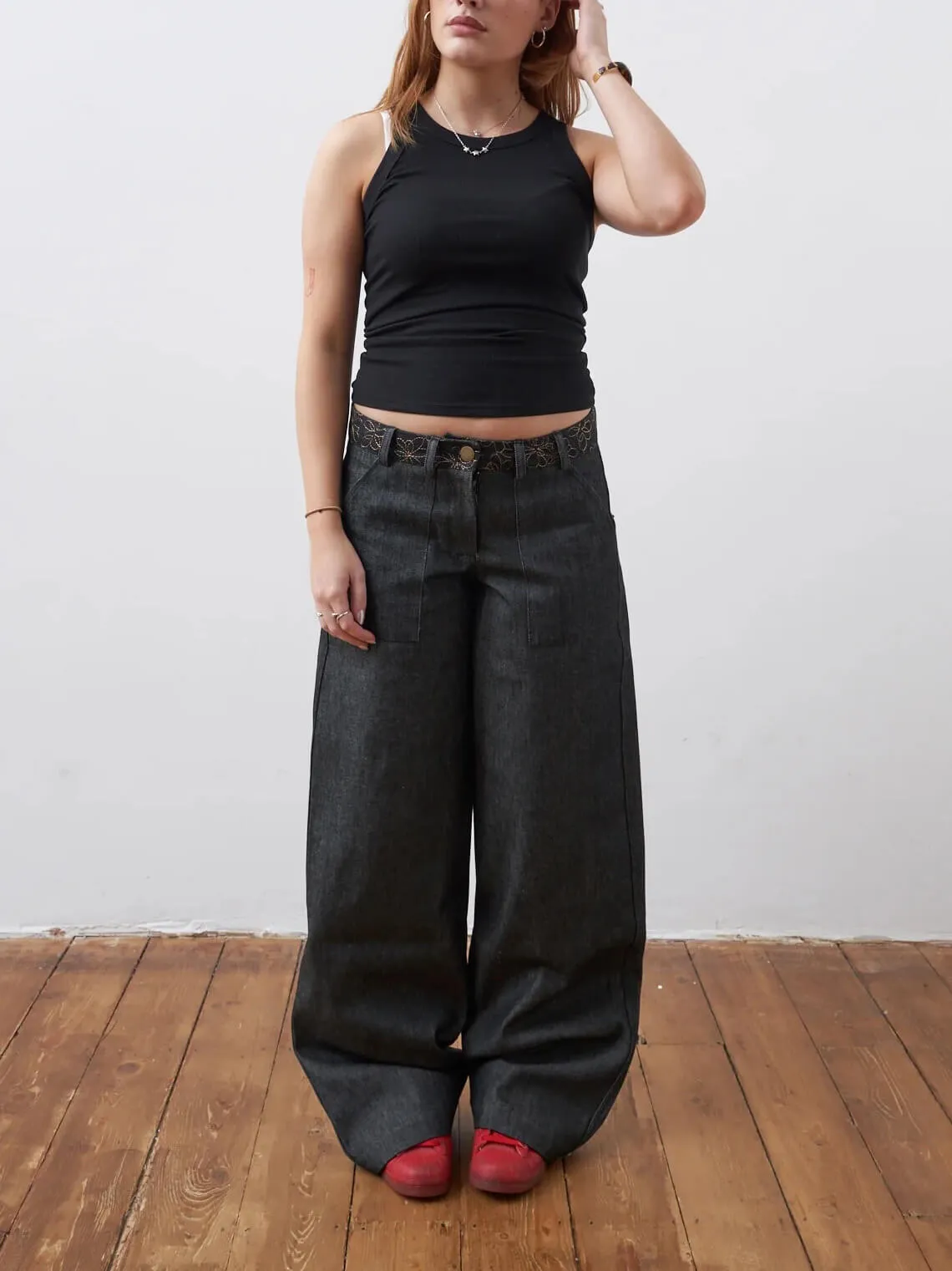 Celeste – Embroidered Charcoal Denim Jeans for Women