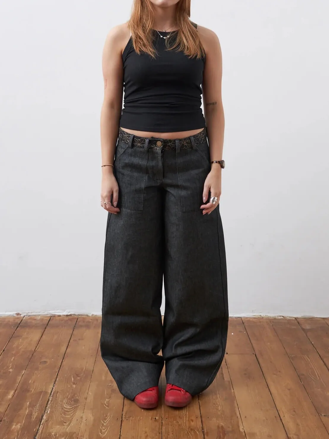 Celeste – Embroidered Charcoal Denim Jeans for Women
