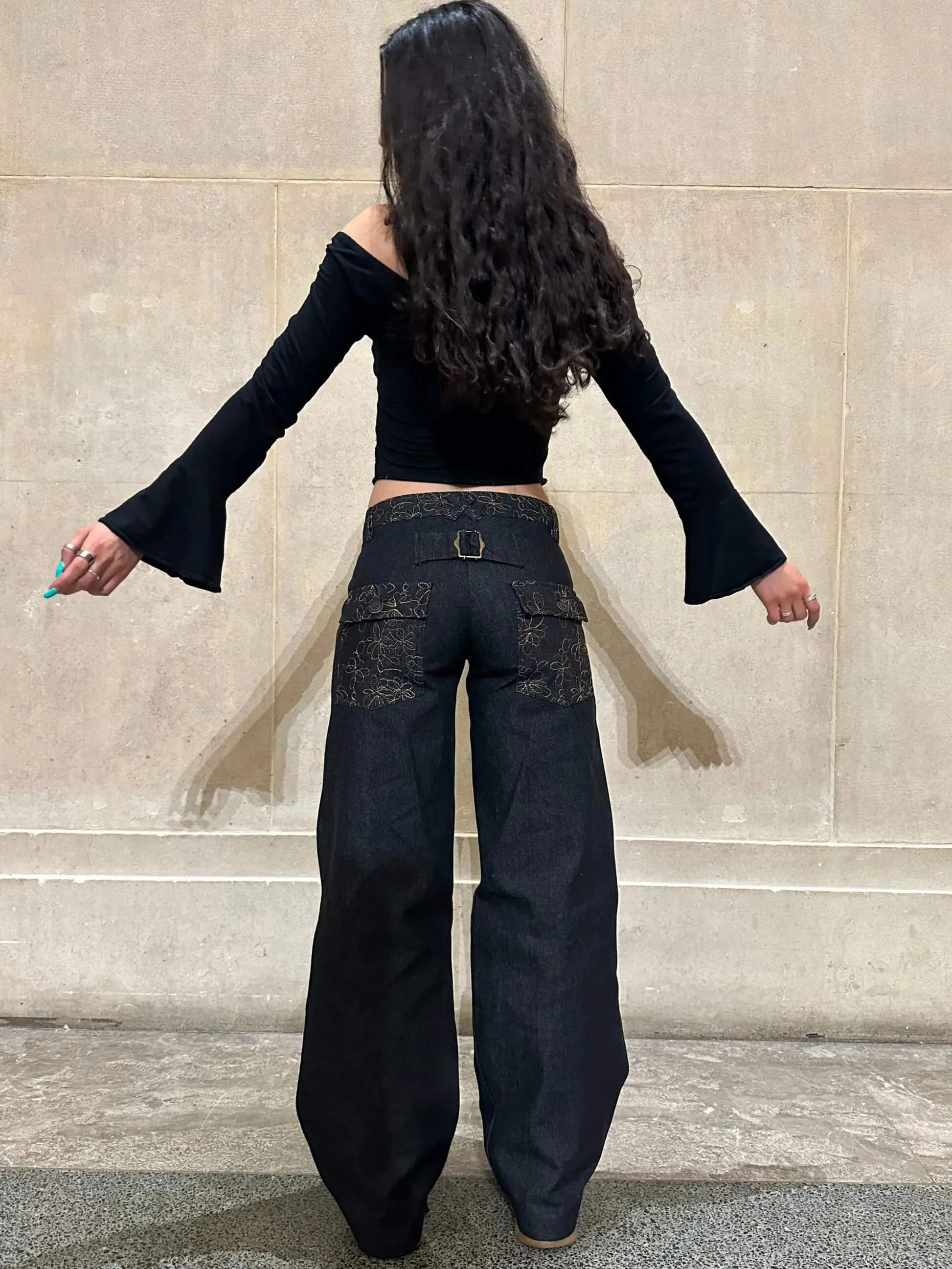 Celeste – Embroidered Charcoal Denim Jeans for Women