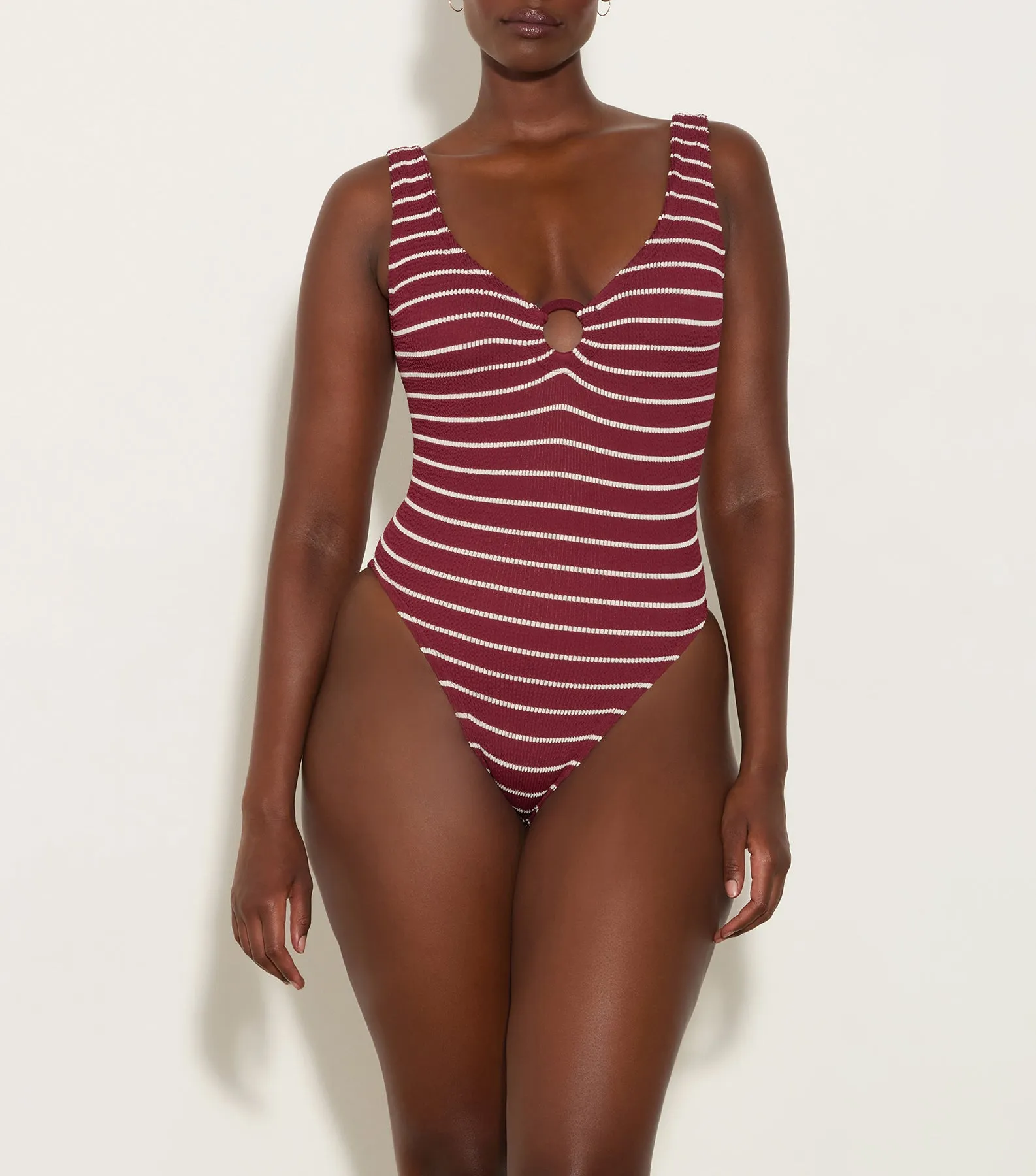 Celine Swim With Tonal Hoops - Wine/White Stripe