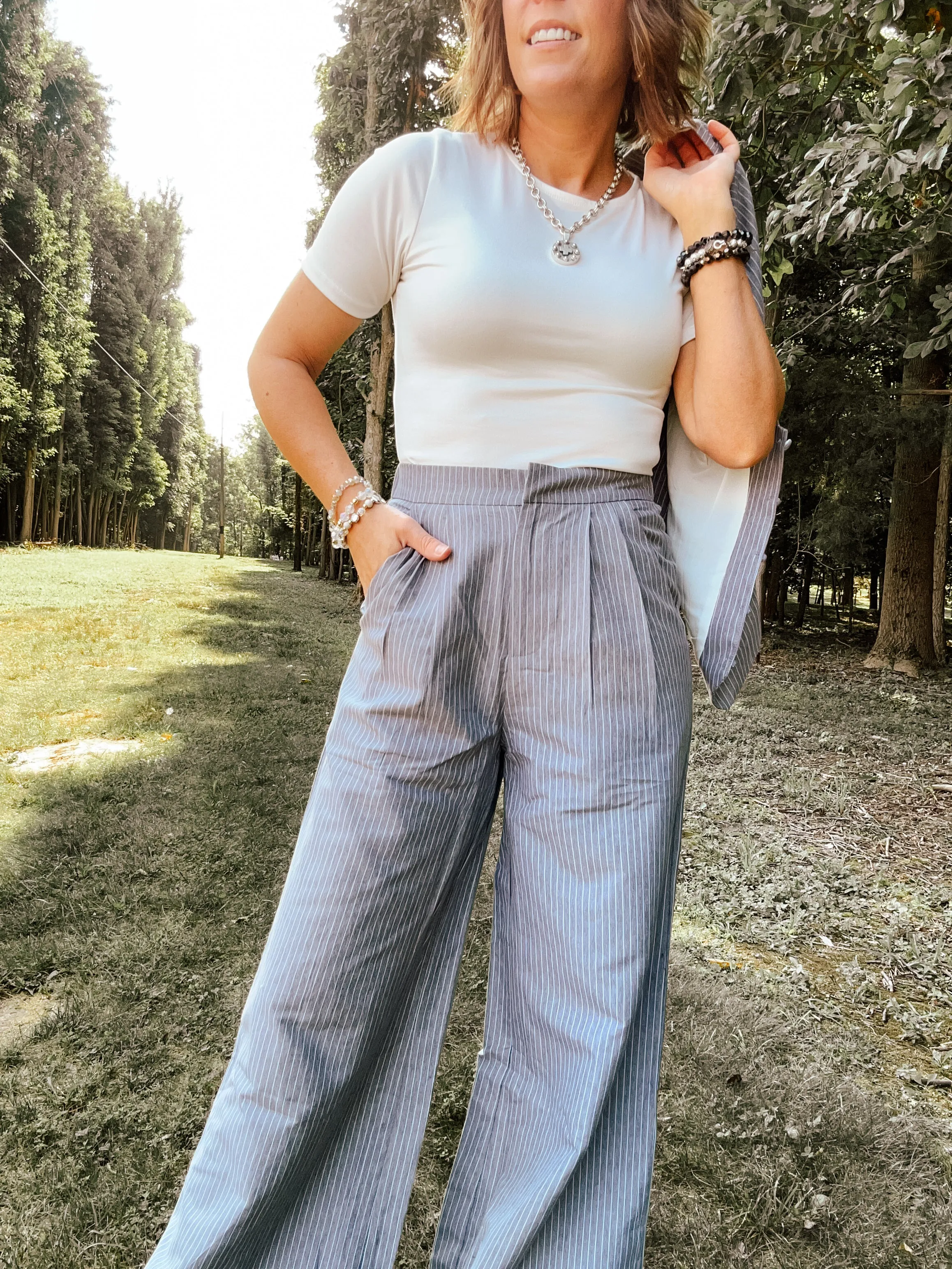 Charcoal Stripe Pleat Pant