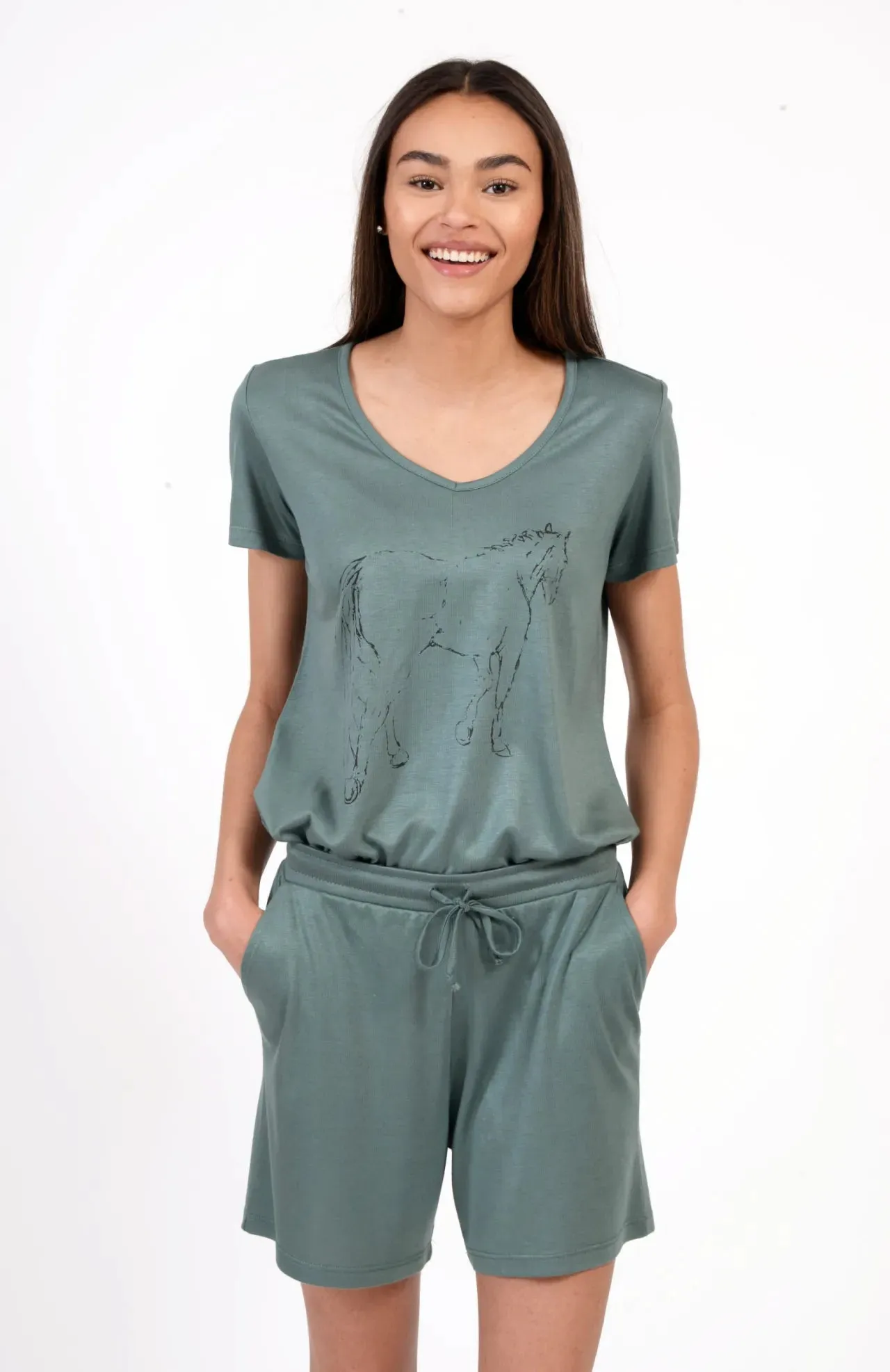 CHESTNUT BAY DREAM ON V NECK TEE SHORT SLEEVE - SILVER PINE