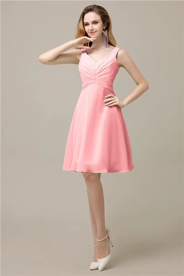 Chiffon A-line V-Neck Knee-Length Short Bridesmaid Dresses