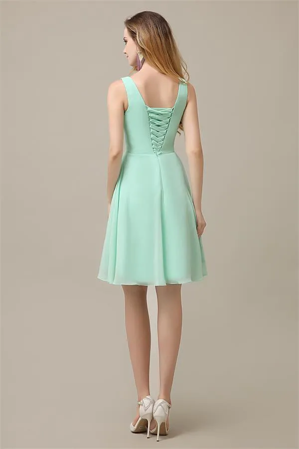 Chiffon A-line V-Neck Knee-Length Short Bridesmaid Dresses