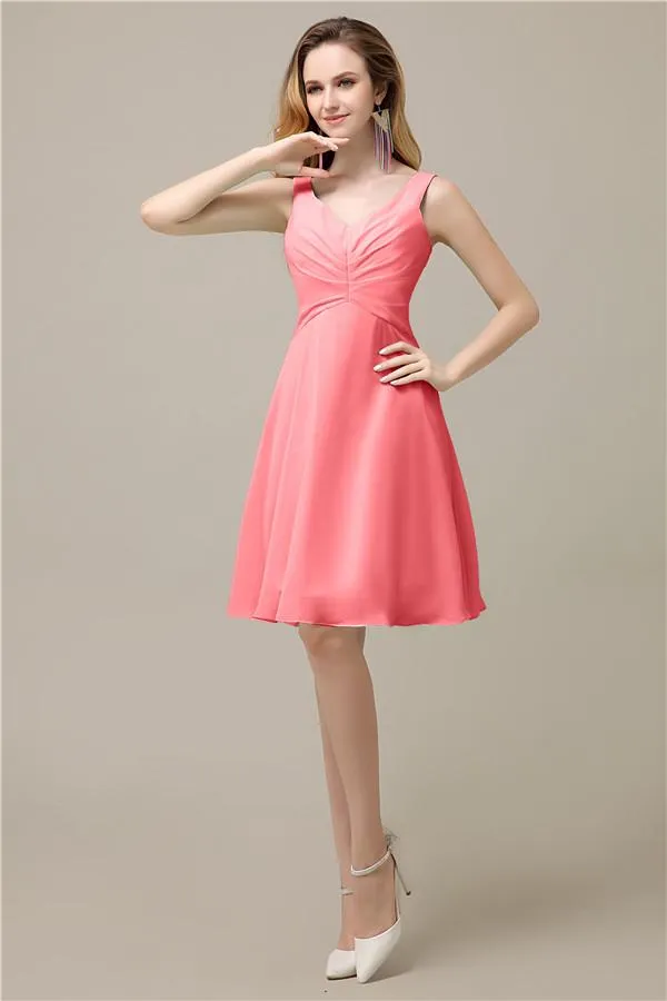 Chiffon A-line V-Neck Knee-Length Short Bridesmaid Dresses
