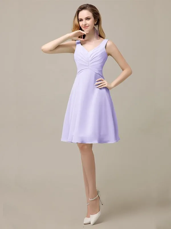 Chiffon A-line V-Neck Knee-Length Short Bridesmaid Dresses