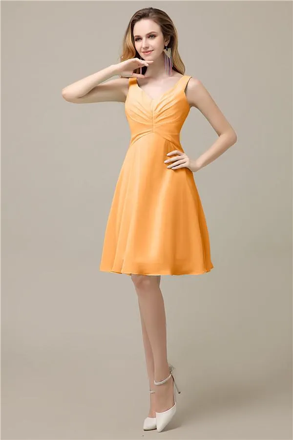 Chiffon A-line V-Neck Knee-Length Short Bridesmaid Dresses