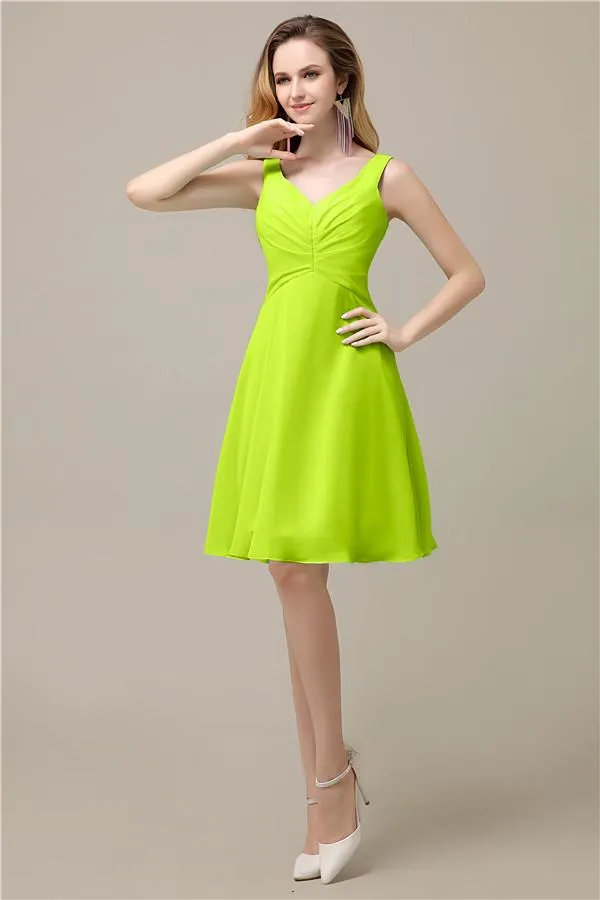 Chiffon A-line V-Neck Knee-Length Short Bridesmaid Dresses