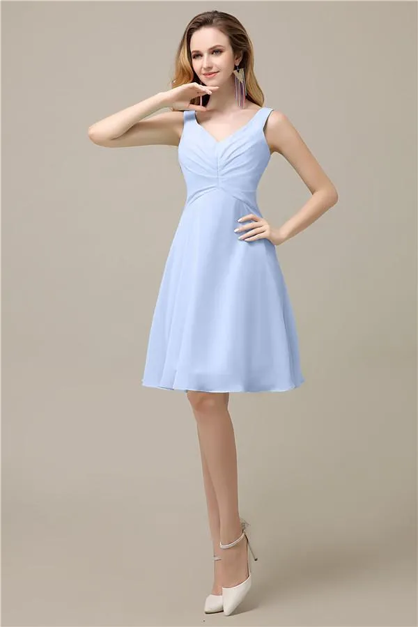 Chiffon A-line V-Neck Knee-Length Short Bridesmaid Dresses