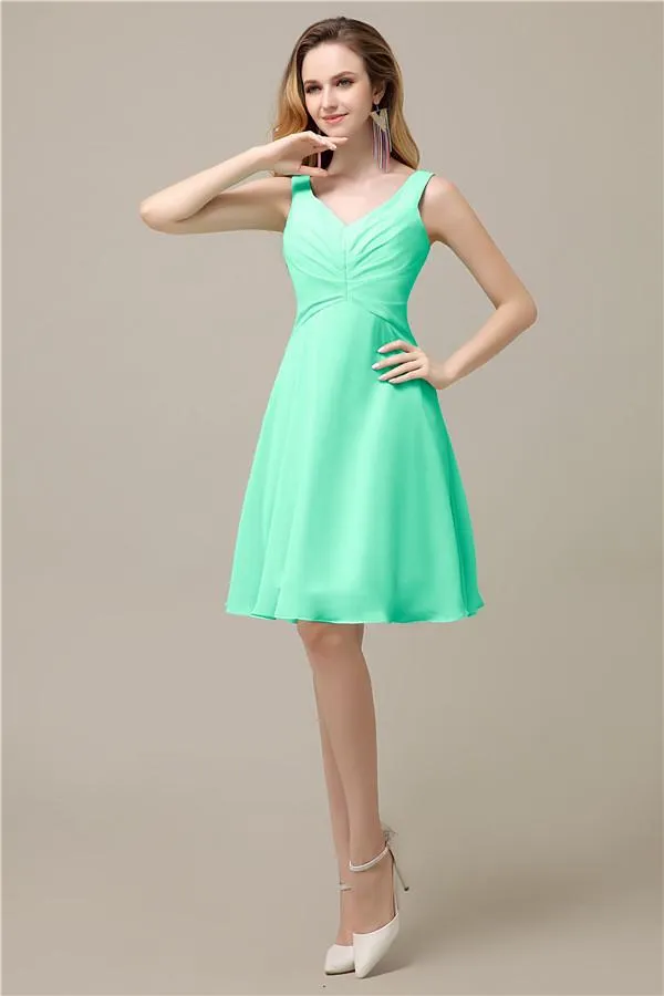 Chiffon A-line V-Neck Knee-Length Short Bridesmaid Dresses