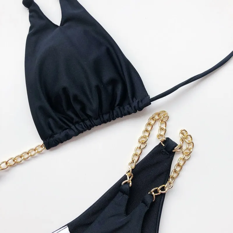 CHLOE 2 Gold Chain Halter Bikini