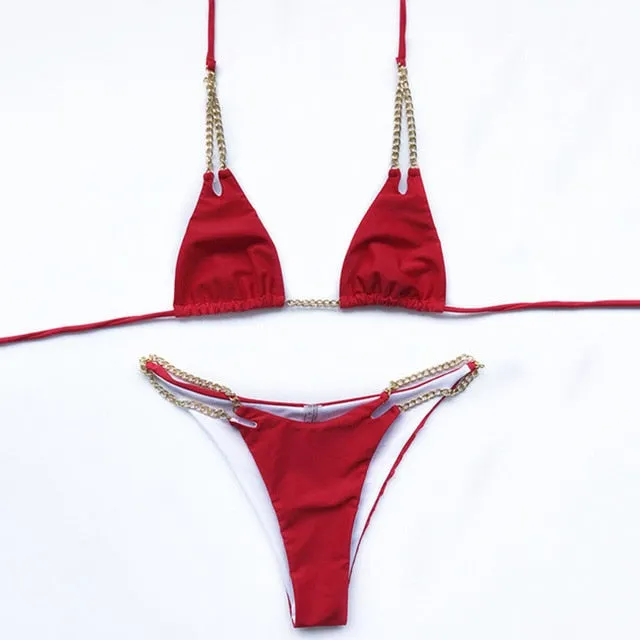 CHLOE 2 Gold Chain Halter Bikini