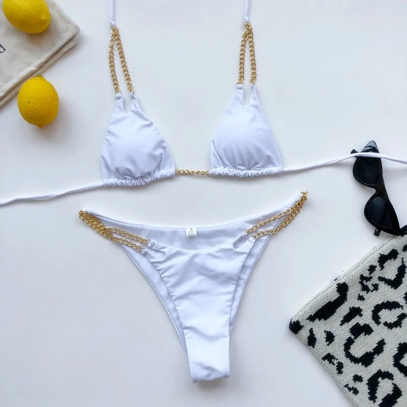 CHLOE 2 Gold Chain Halter Bikini